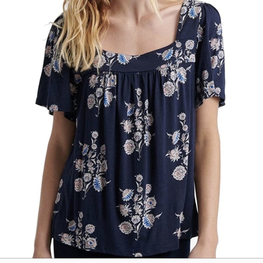 Lucky brand navy blue floral top sz XXL
